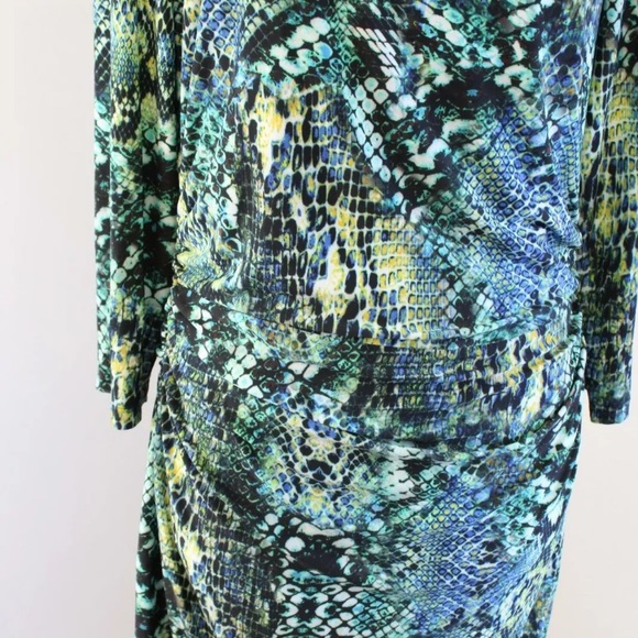 David Meister Snakeskin Print Ruched Wiggle Dress